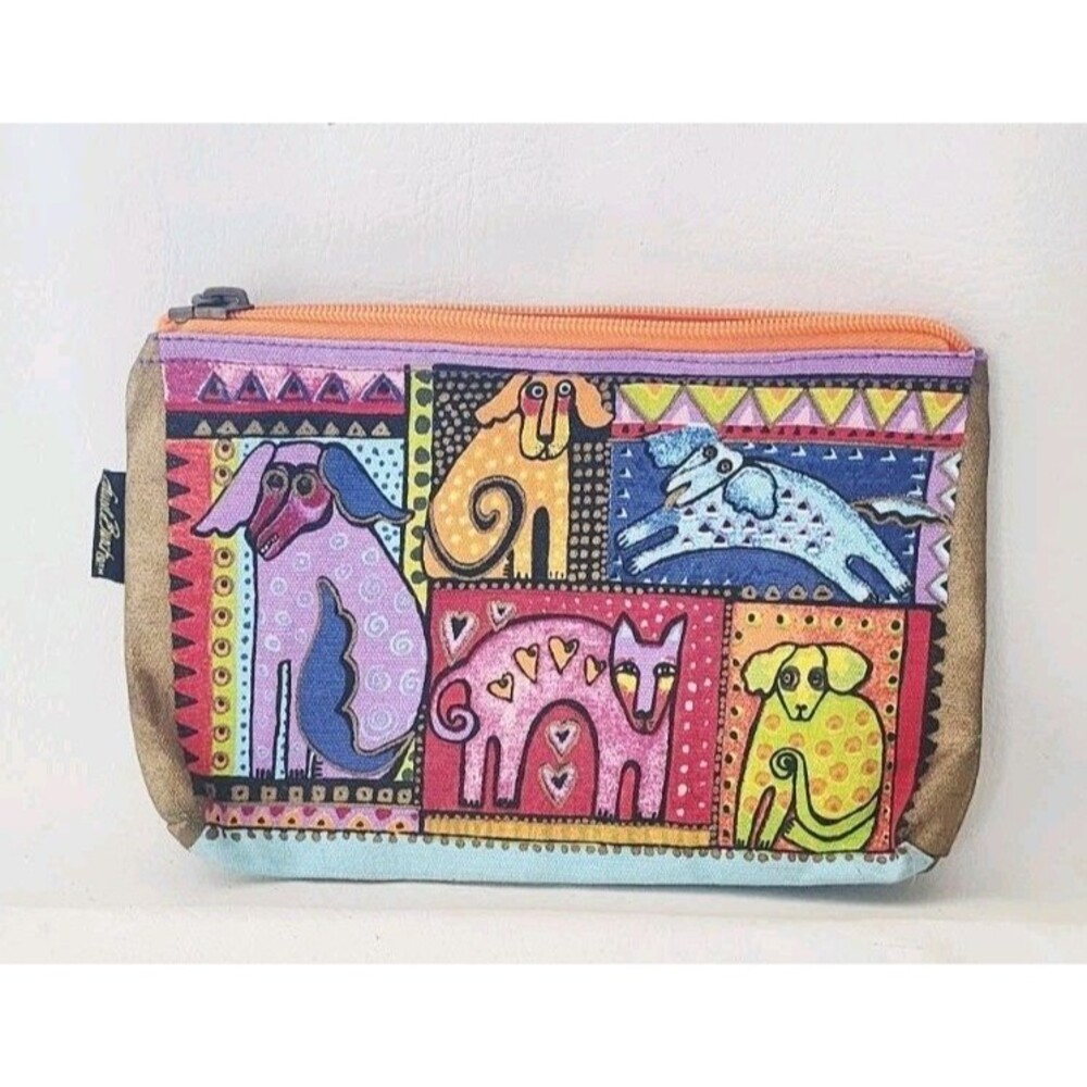 Laurel Burch Dogs Zip Up Cosmetic Travel Bag Sand N Sun Pop Art